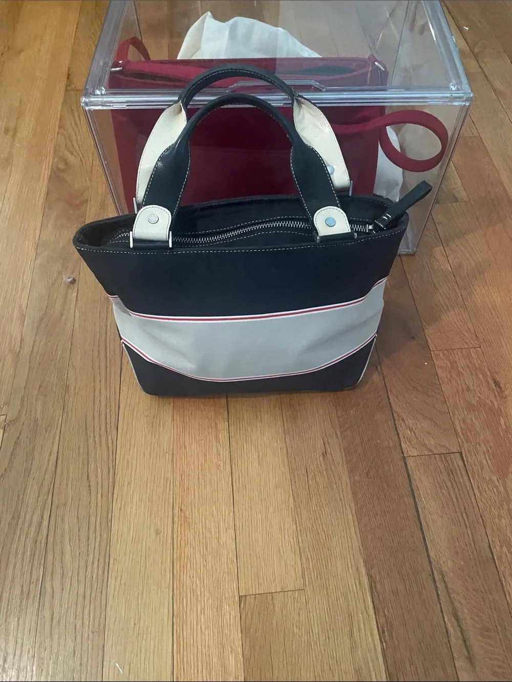 Canvas Stripe Tote Bag in Black and Tan - Kate Spade